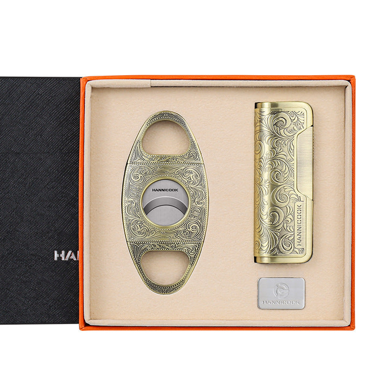 Embossed Portable Metal Zinc Alloy Cigar Cutter Torch Lighter