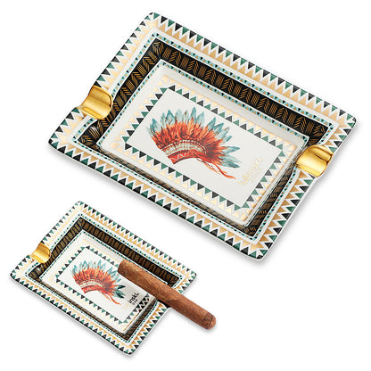 Household Ceramic Double Slot Cigar Ashtray