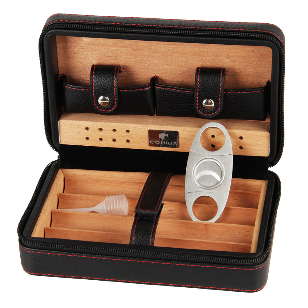 COHIBA cigar box set Gao Xiba leather cedar wood cigar humidor lighter cigar scissors set