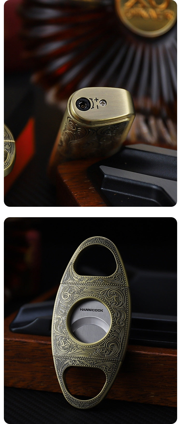 Embossed Portable Metal Zinc Alloy Cigar Cutter Torch Lighter