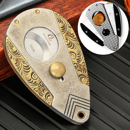 Stainless Steel Blade Solid Brass Engraved Double-edged Cigar Cutter