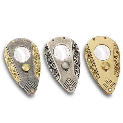 Stainless Steel Blade Solid Brass Engraved Double-edged Cigar Cutter