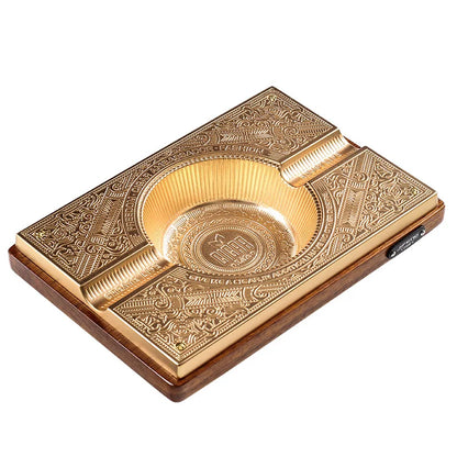 Retro Titanium Alloy Cigar Ashtray Home Wooden Metal Ash Tray Outdoor Luxury Hold 2 Cigars Cigarette Ashtrays Cigars Accessories