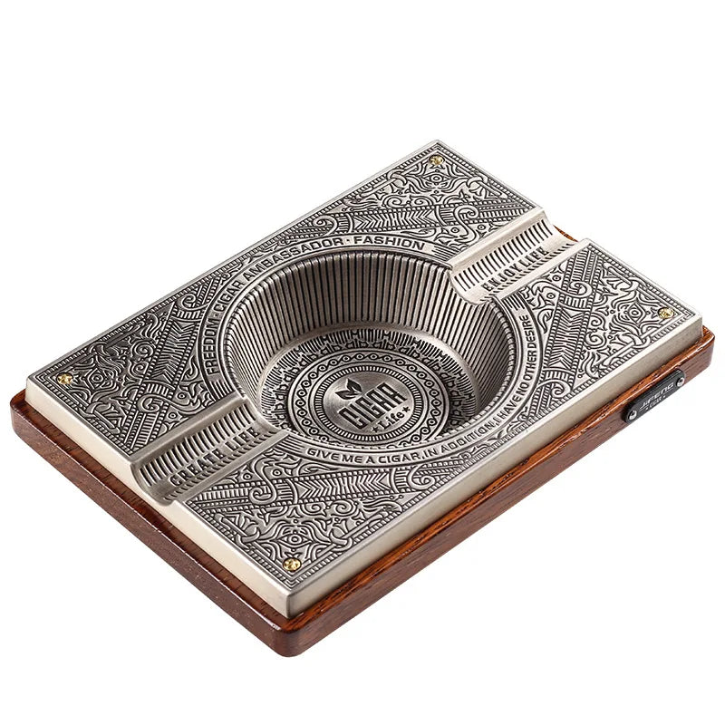 Retro Titanium Alloy Cigar Ashtray Home Wooden Metal Ash Tray Outdoor Luxury Hold 2 Cigars Cigarette Ashtrays Cigars Accessories