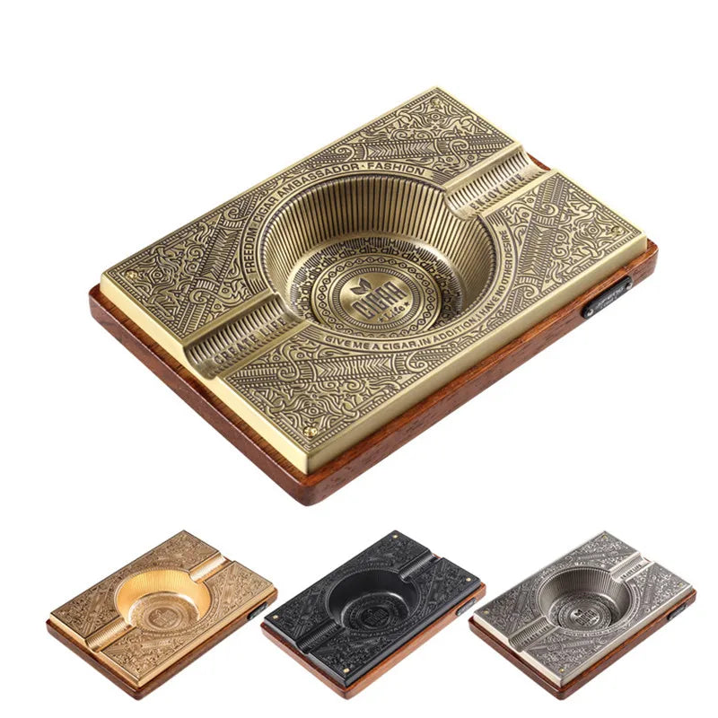 Retro Titanium Alloy Cigar Ashtray Home Wooden Metal Ash Tray Outdoor Luxury Hold 2 Cigars Cigarette Ashtrays Cigars Accessories