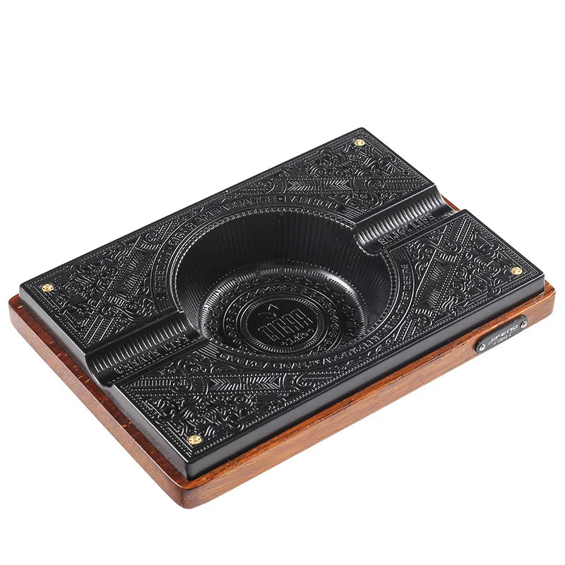 Retro Titanium Alloy Cigar Ashtray Home Wooden Metal Ash Tray Outdoor Luxury Hold 2 Cigars Cigarette Ashtrays Cigars Accessories