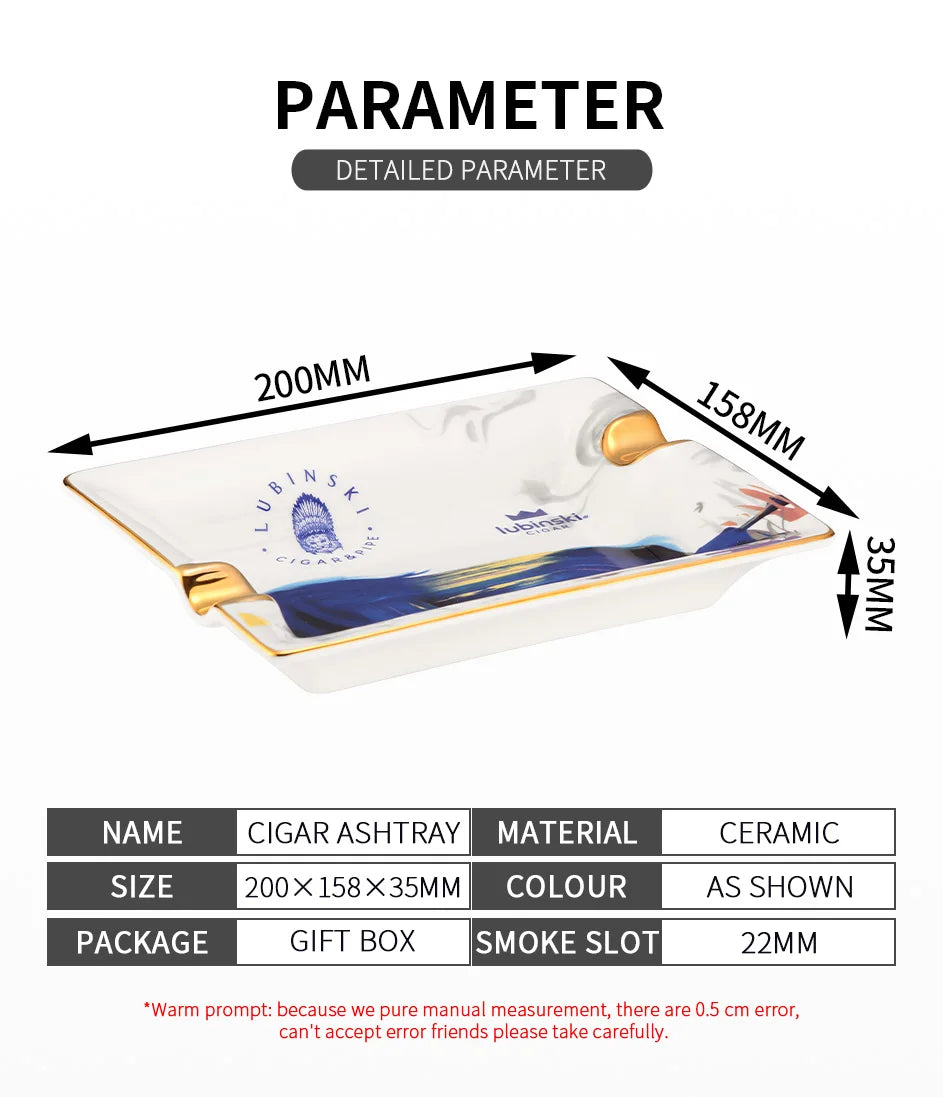 LUBINSKI Color Pattern Cigar Ashtray Ceramic Home Cigar Smoking Tool Portable 2 Tube Cigar Holder Nice Gift