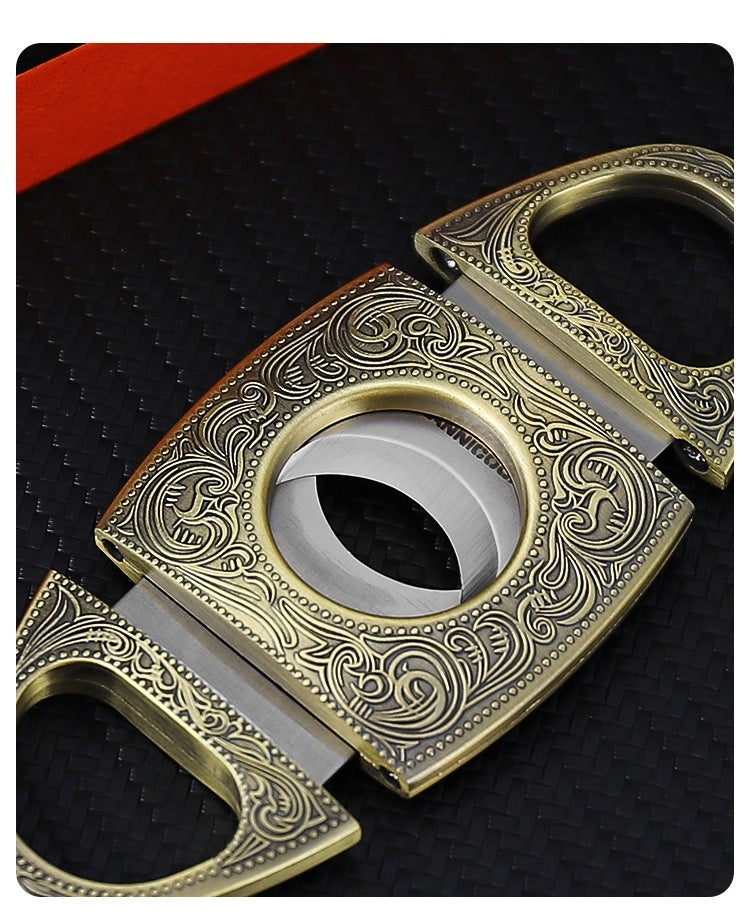 Embossed Portable Metal Zinc Alloy Cigar Cutter Torch Lighter