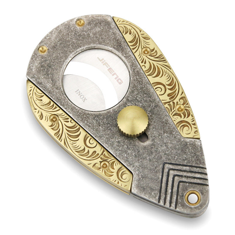 Stainless Steel Blade Solid Brass Engraved Double-edged Cigar Cutter